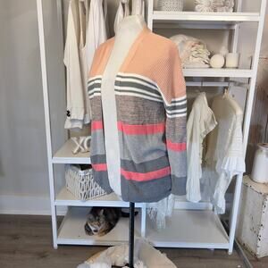 Maurices Women's Size M Gray and Pink Striped Knit Sweater-fall, layering #3133